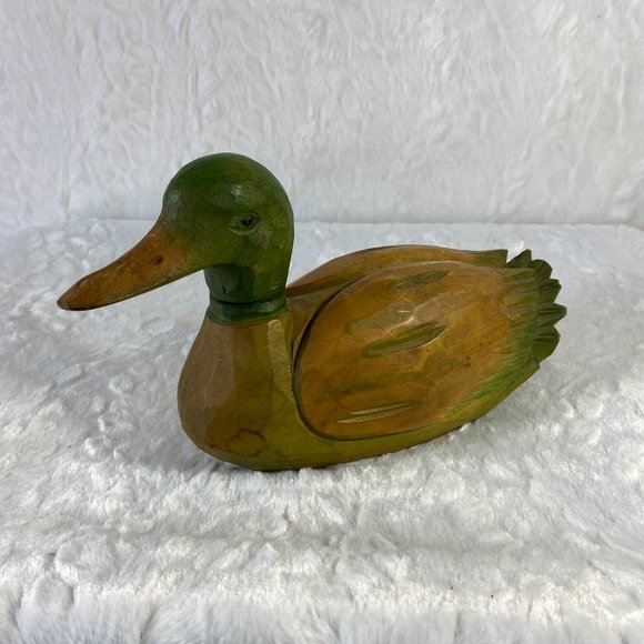Vintage Solid Carved Wood Hand painted Mallard Duck - Picture 2 of 8